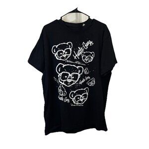 Hustle Gang Black White Teddy Bear Graphic Spellout Tee Shirt Mens Size L/XL